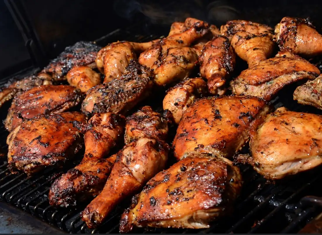 Jerk chicken on the grill at 11Hauz
