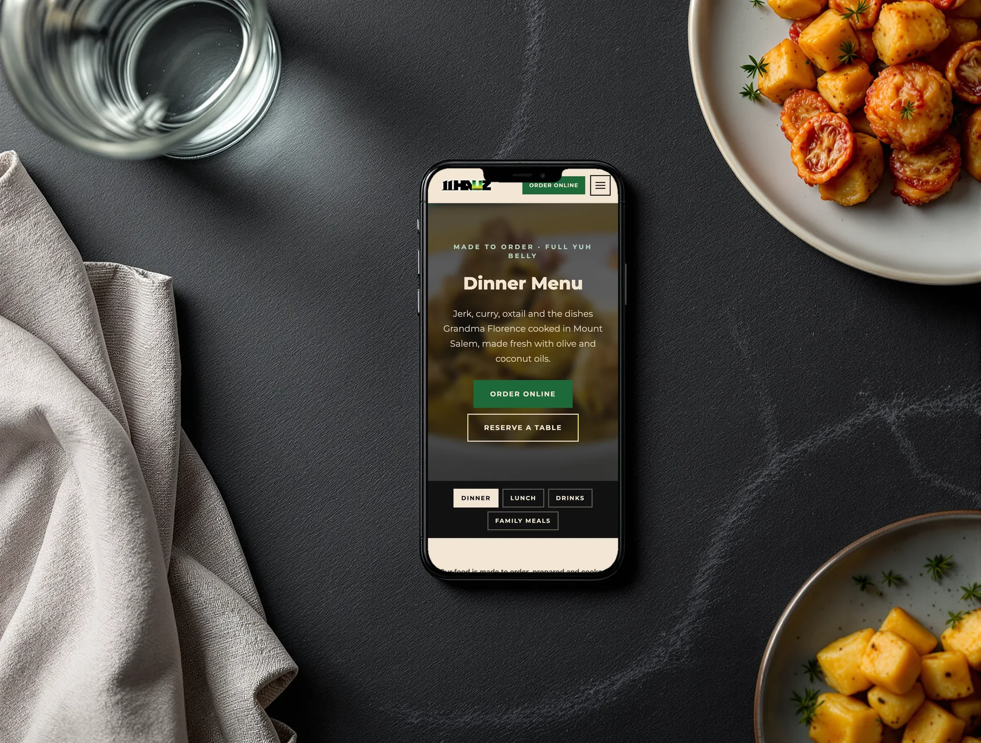 11Hauz dinner menu on a phone