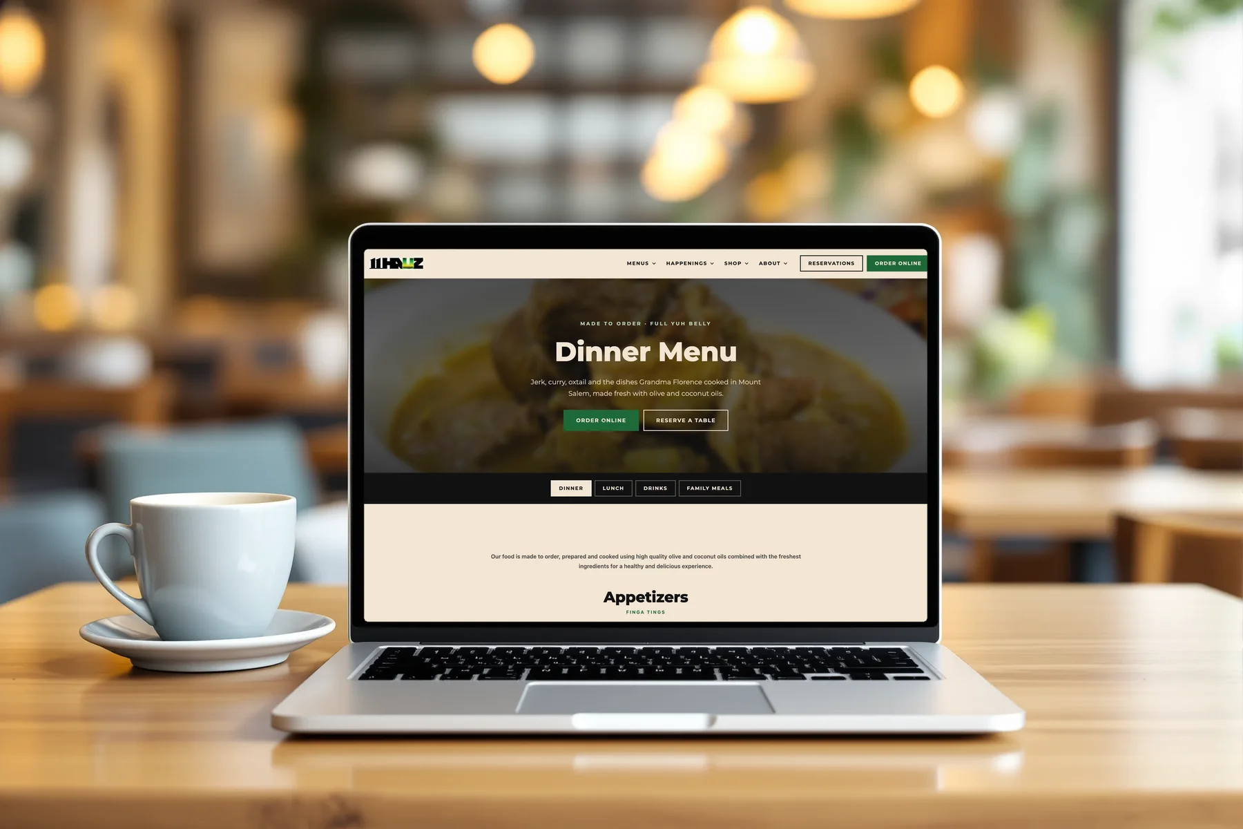 11Hauz dinner menu page shown on a laptop