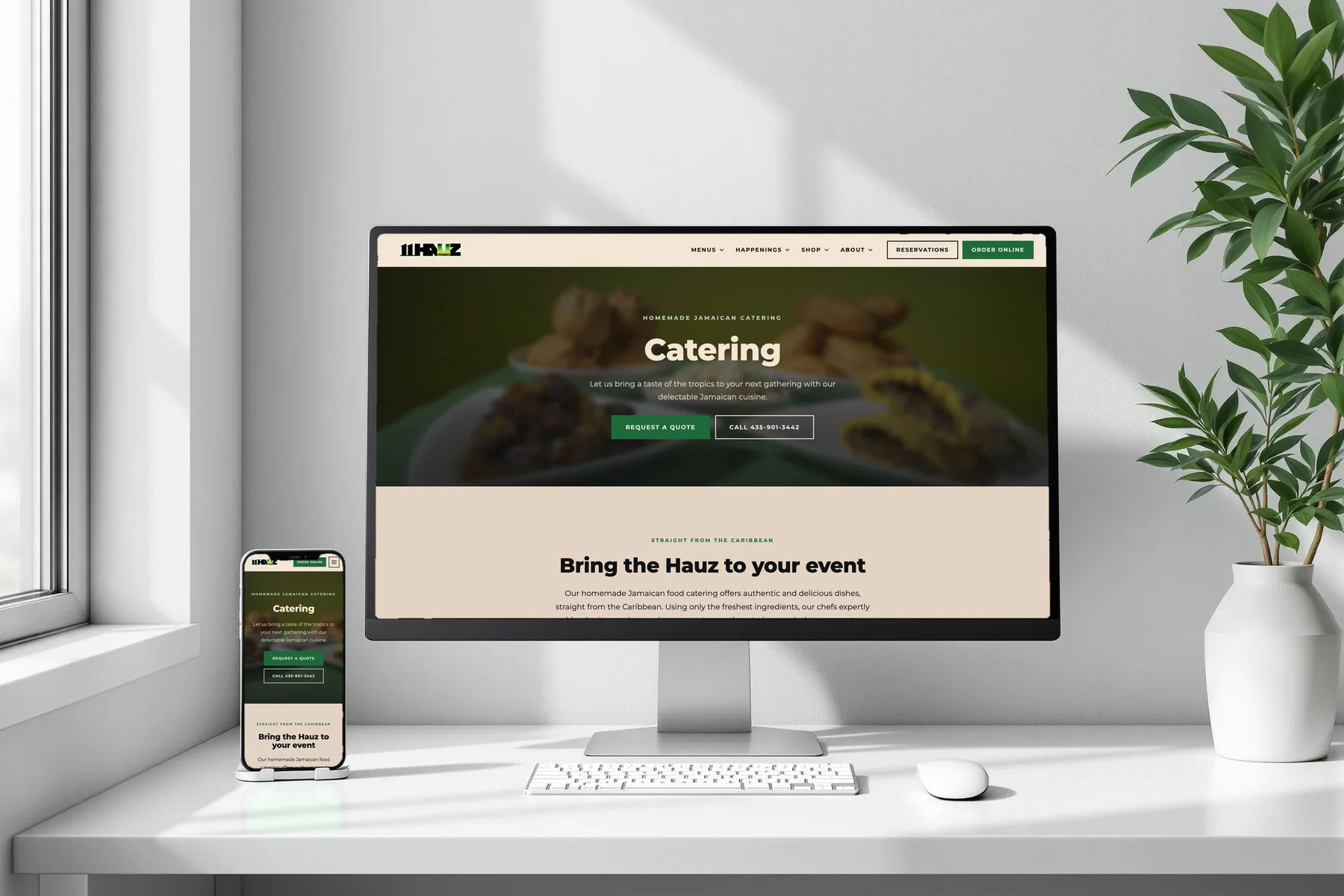 11Hauz catering page on a desktop and phone