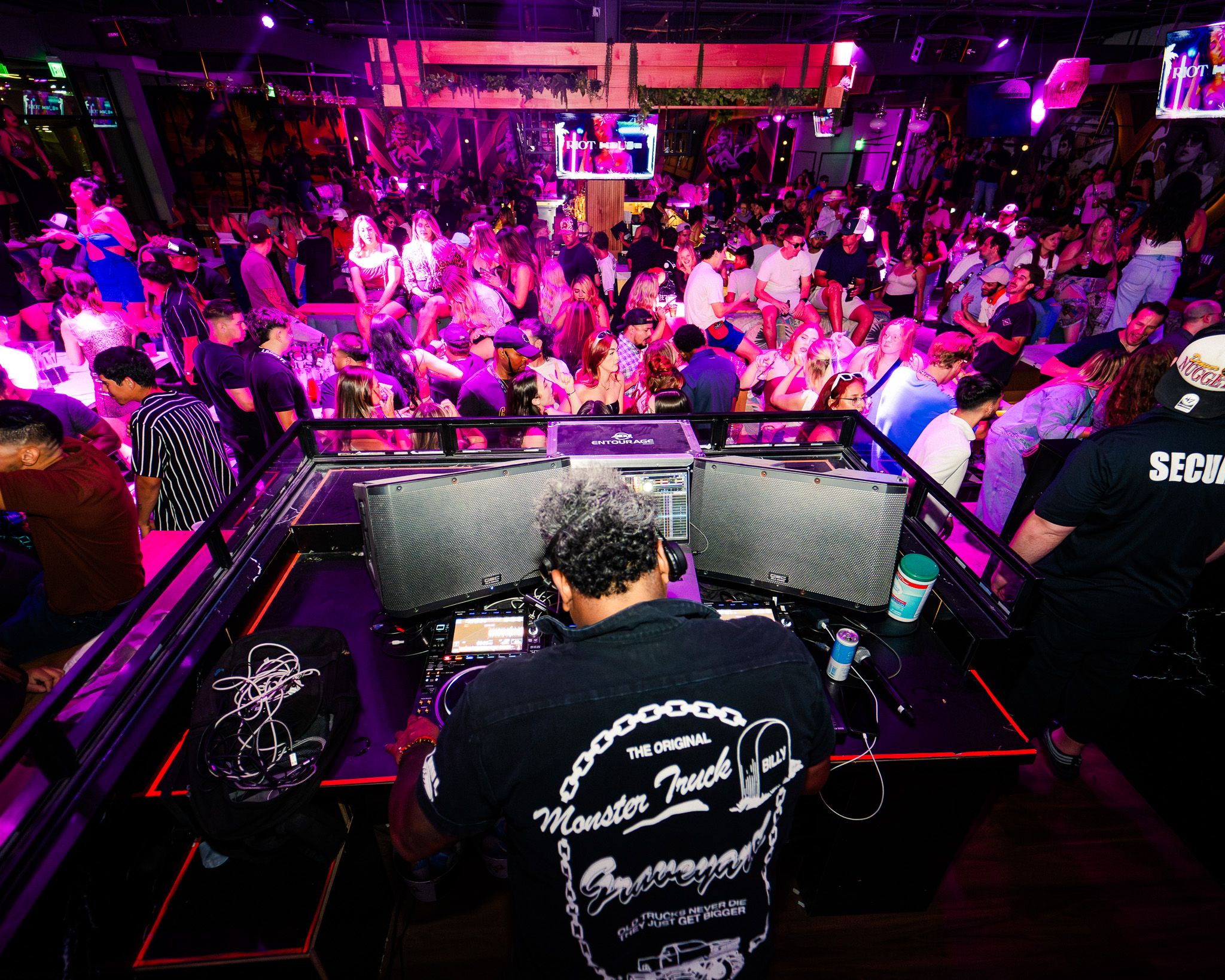 DJ booth above a packed dance floor at El Hefe Scottsdale