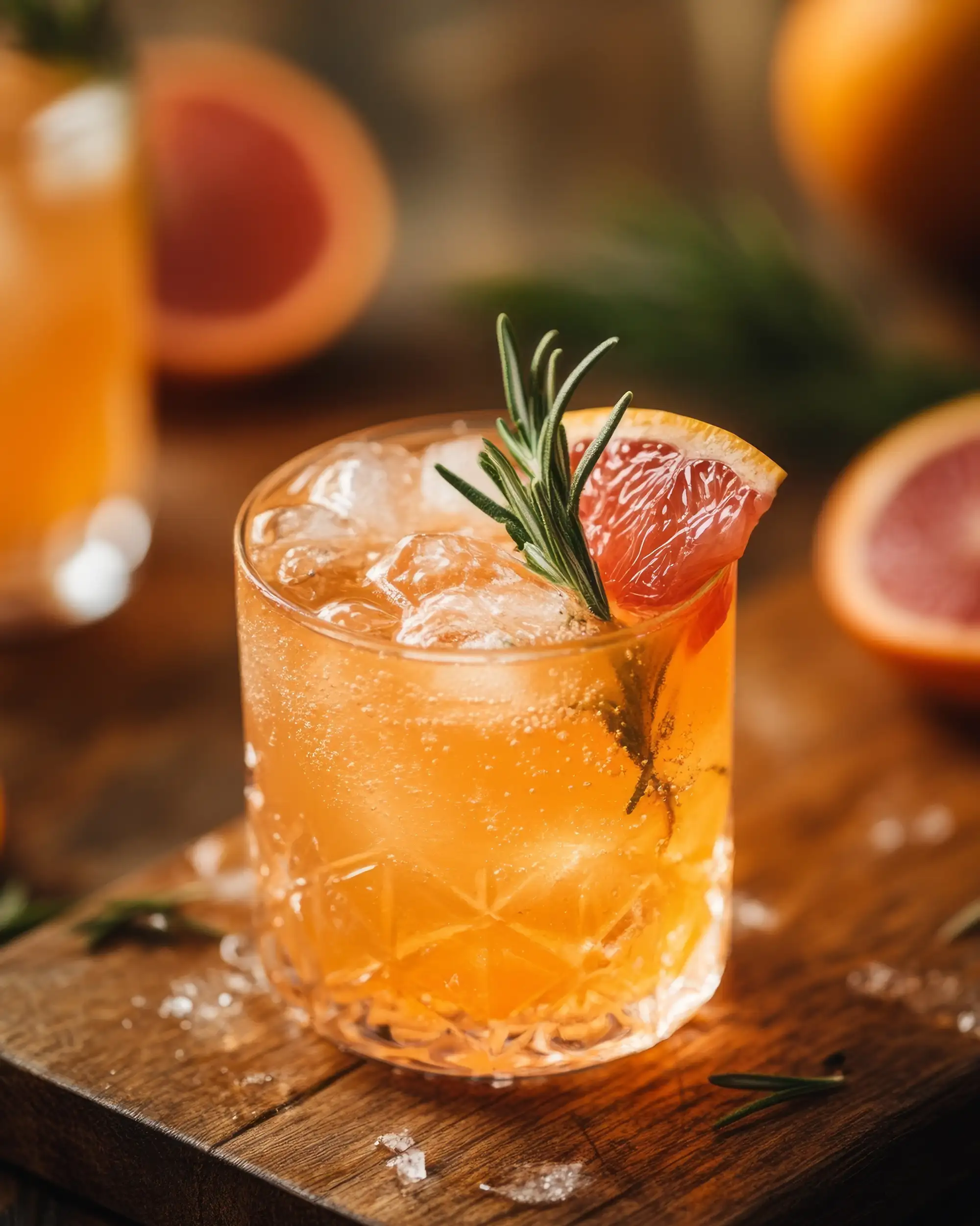 Grapefruit cocktail with a rosemary sprig at Allegra