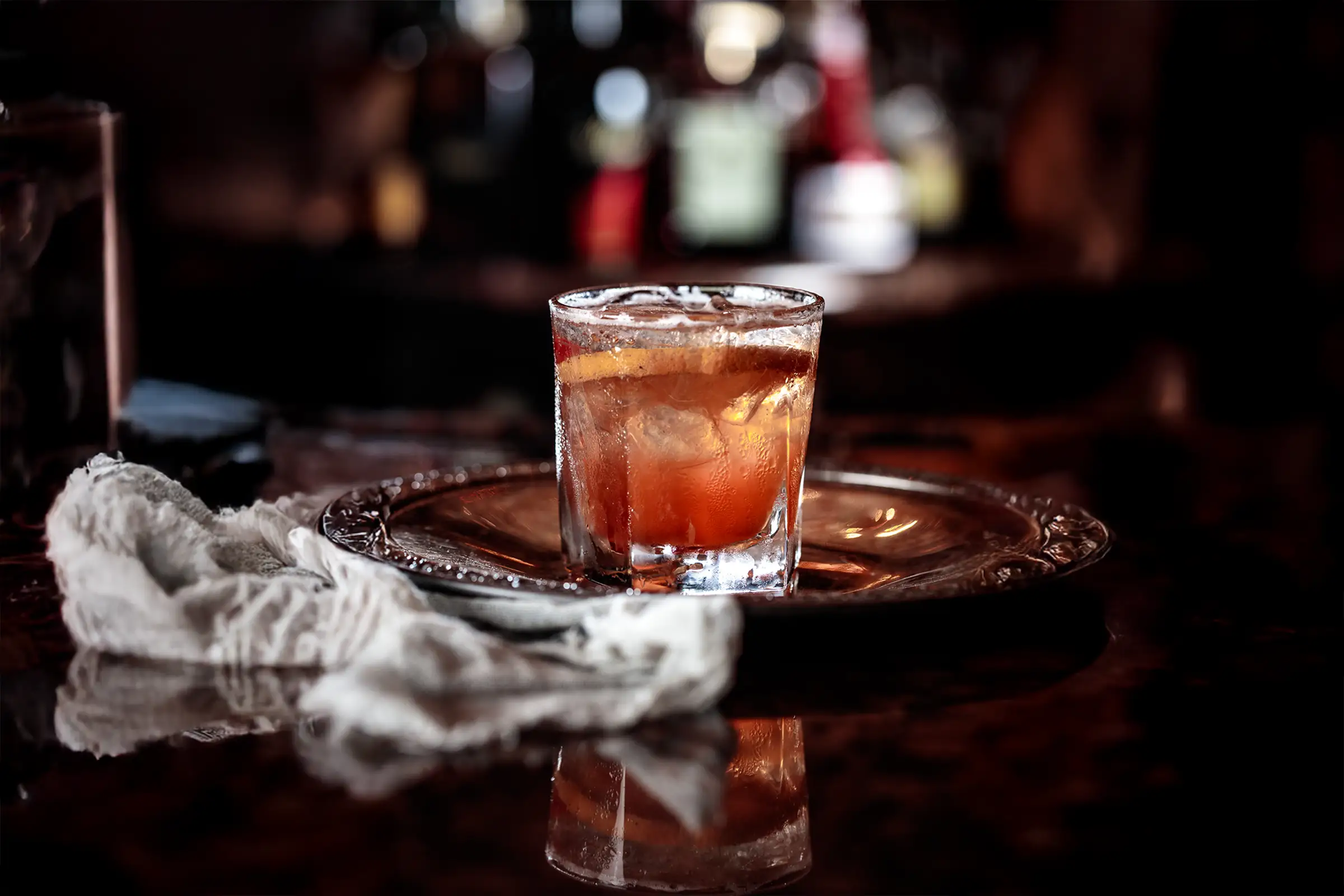 Cocktail on a silver tray at the Capriccio Ristorante bar