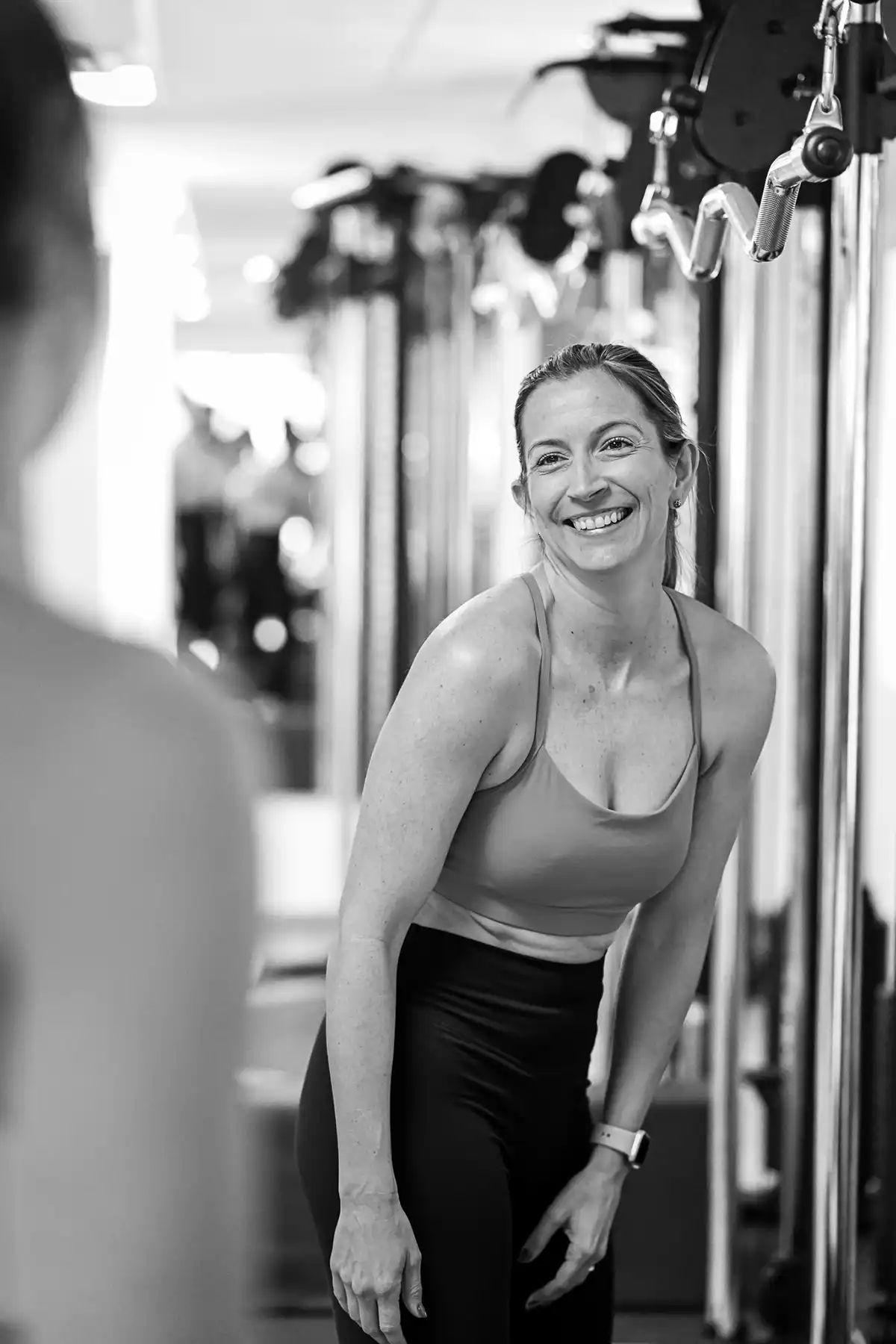 Smiling JustLIFT member between sets