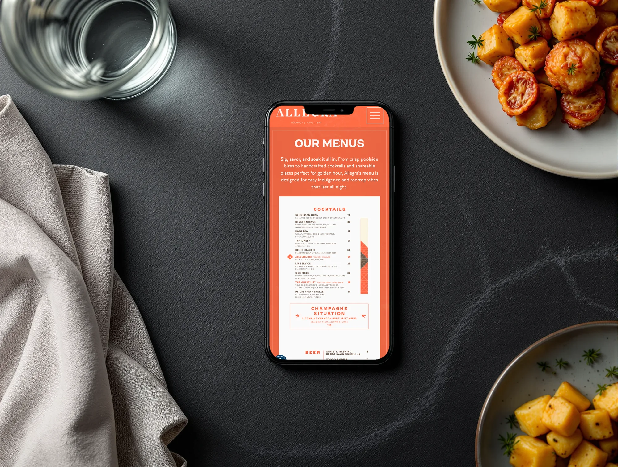 Allegra cocktail menu on a phone