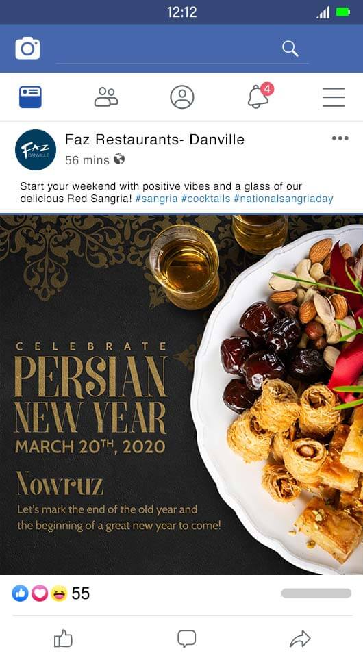 Facebook post designed by Webdiner for FAZ Restaurants