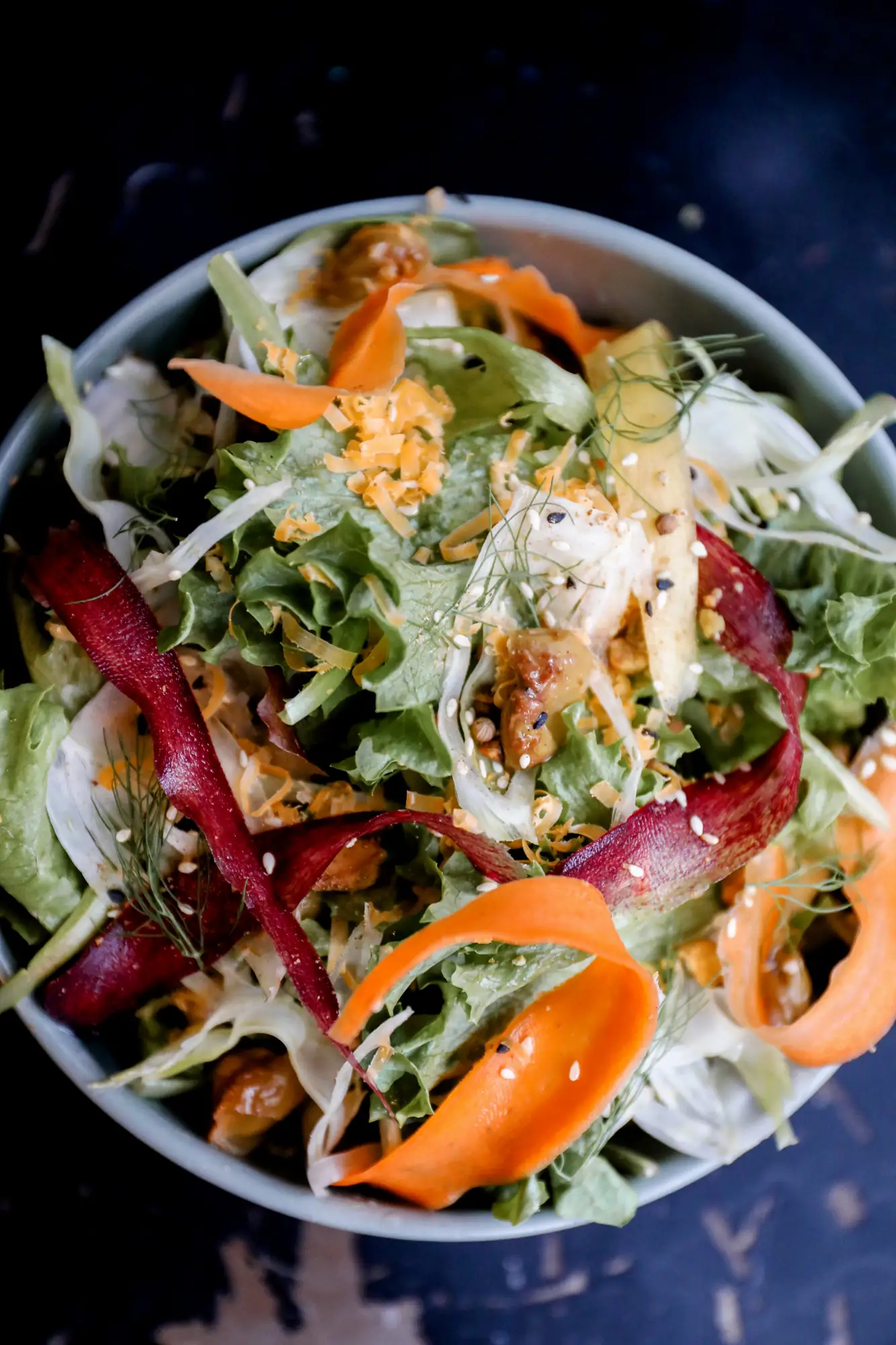 Garden salad with shaved carrot and beet at Scratchboard Kitchen