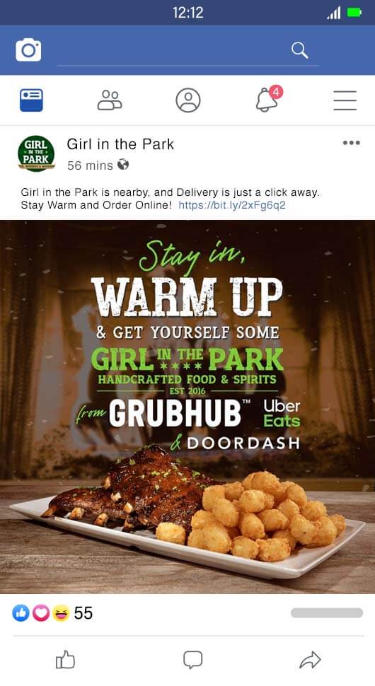 Facebook delivery promotion designed by Webdiner for Girl in the Park