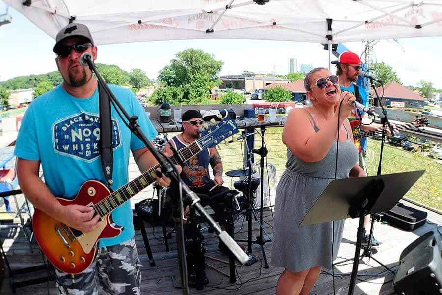 Live band playing on the outdoor deck at MATEYS