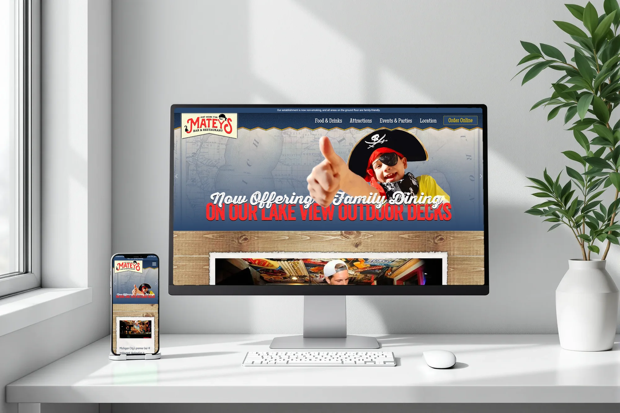 MATEYS Bar & Restaurant website on a desktop and phone