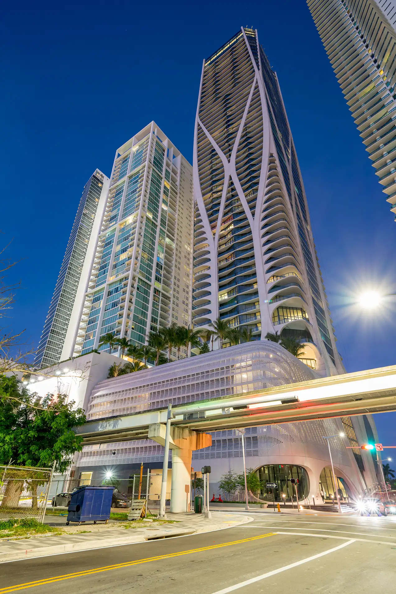 Residential high-rise towers in Miami at dusk