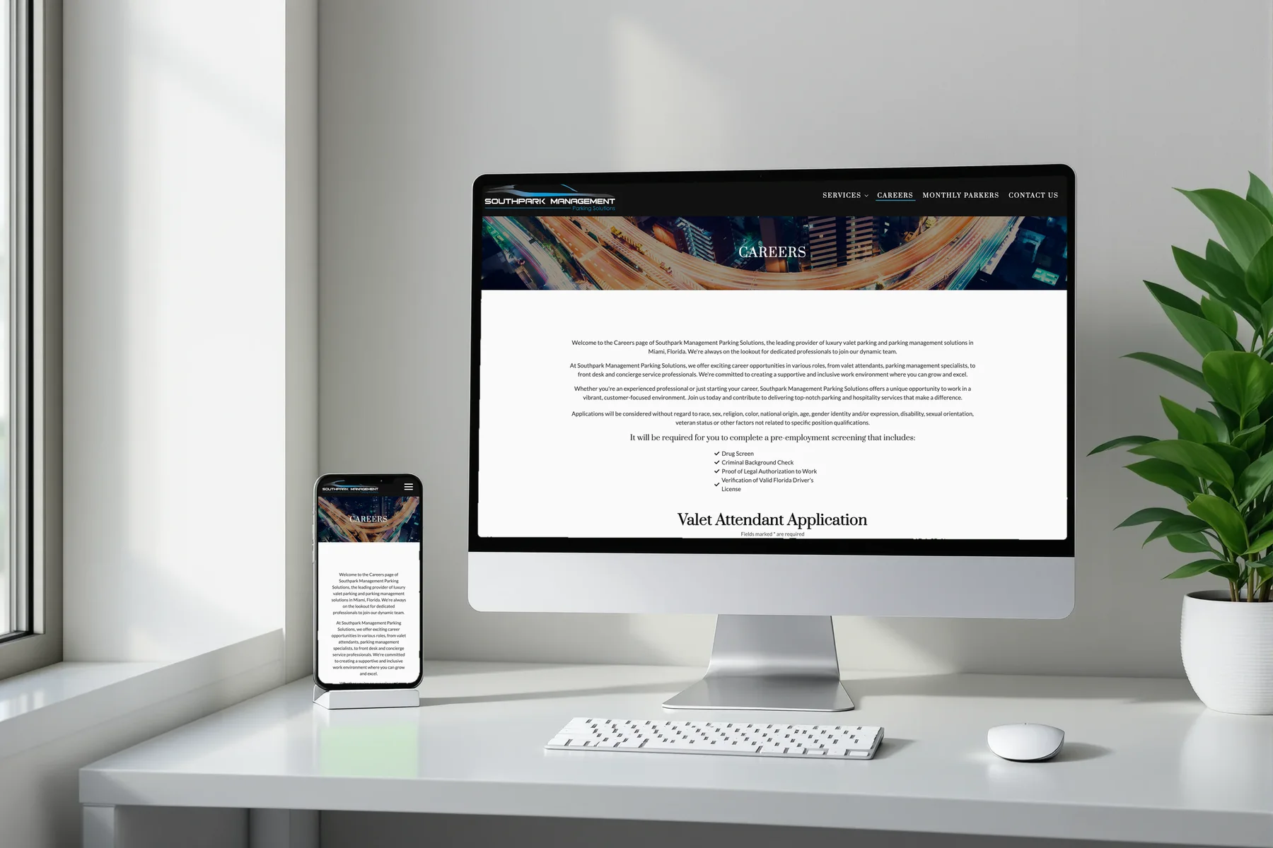 Southpark Management careers page on a desktop and phone