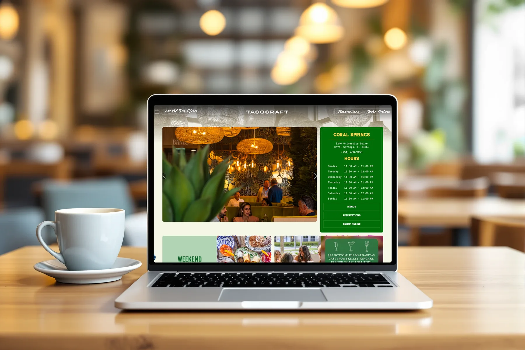 Tacocraft Coral Springs location page shown on a laptop