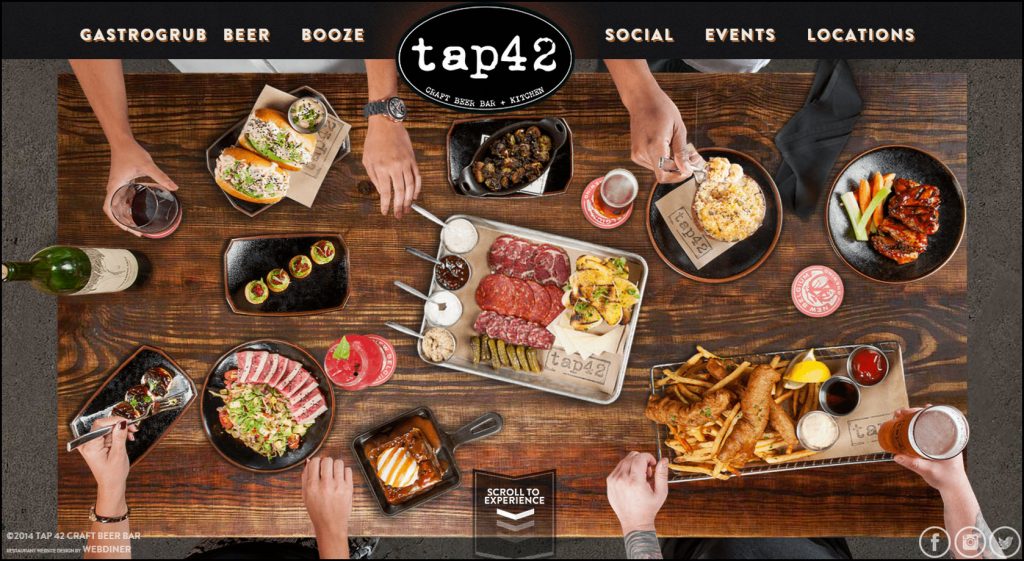 Image of Tap42 restaurant home page