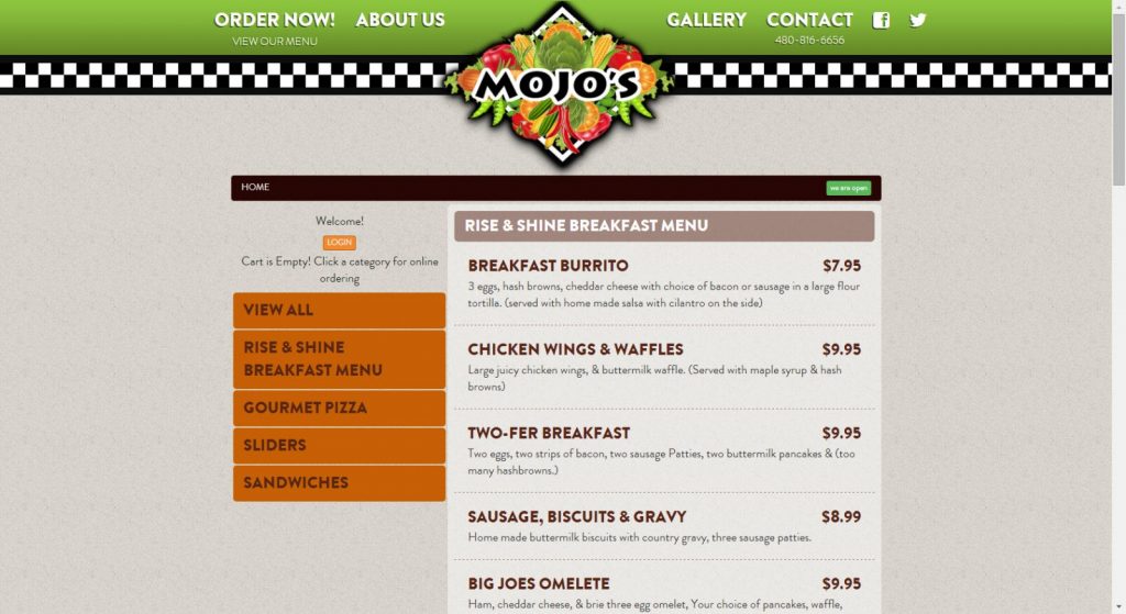 Online Menu - Mojos