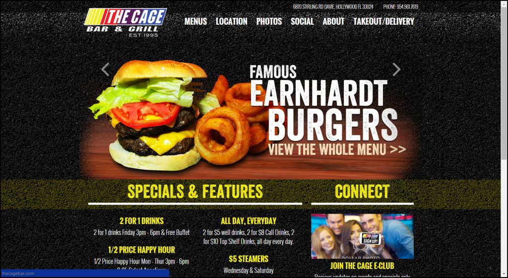 The Cage Bar & Grill Home page